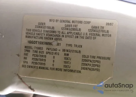 1998 Isuzu Hombre из США, поврежденный, VIN 1GGDT19X9W8650081